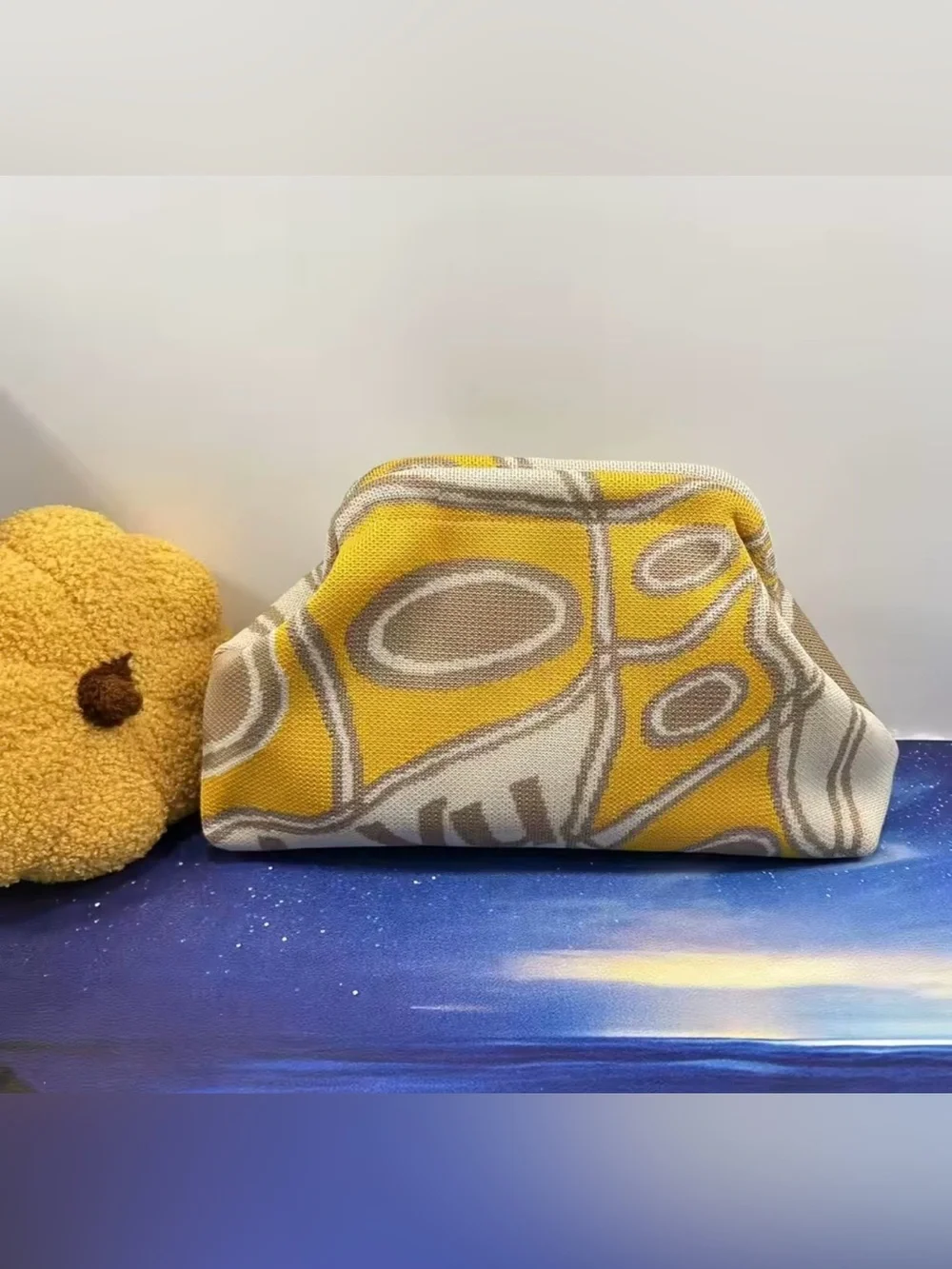 Yellow and Cream Patterned Women's Clutch Bag